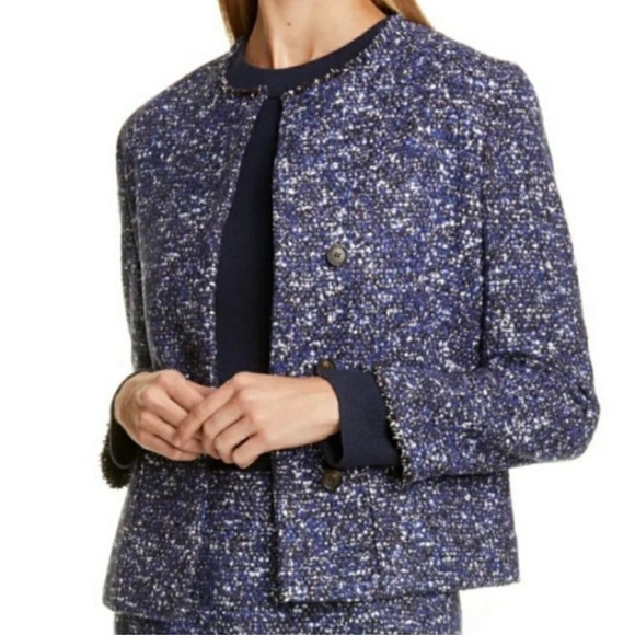 Hugo Boss Julira Tweed Suit Jacket Women’s Size 4 Pilot Fantasy Blazer Wool‎ - Picture 1 of 11